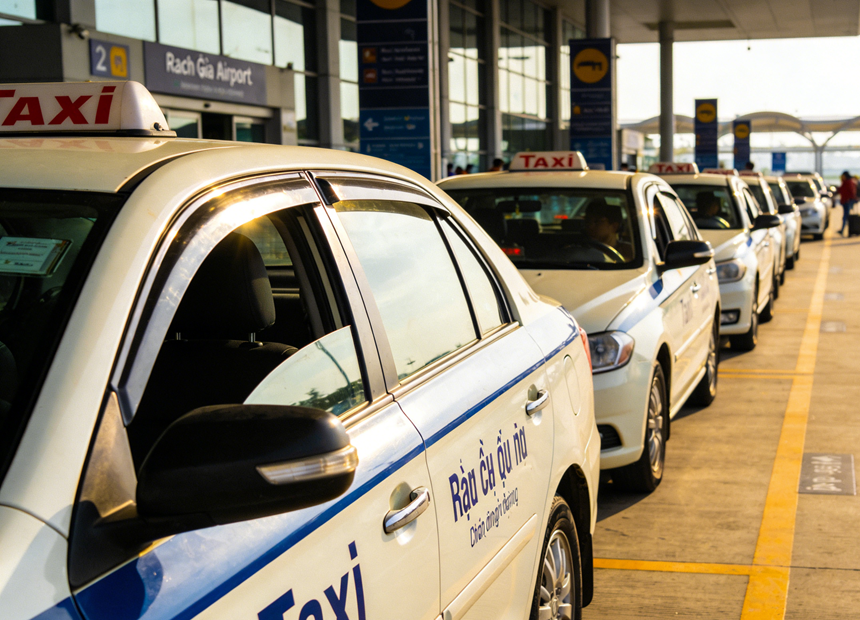 A blue Terravision shuttle bus parked outside Fiumicino Airport Terminal 3